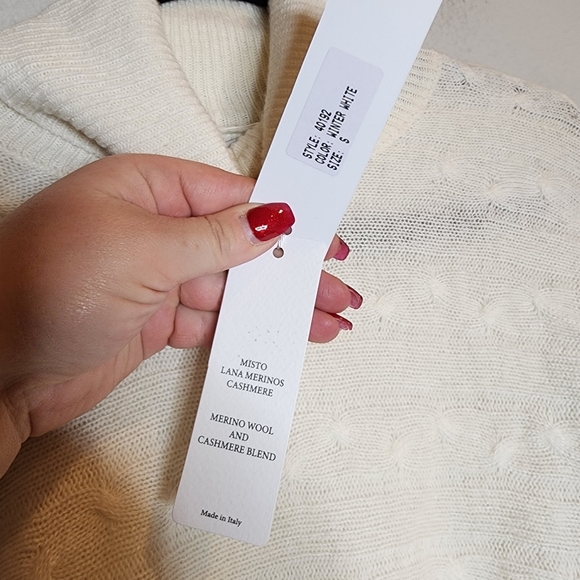 NWT Bianco & Blu Cashmere Merino Wool Cable Knit Cream Sweater Small Oversized - Picture 12 of 16